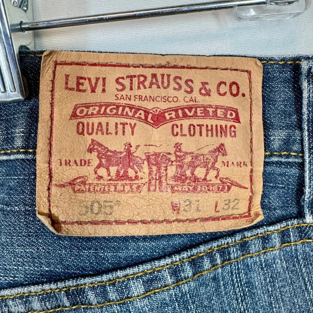 Levi's 505 Regular Fit Jeans Distressed Denim Pants Medium Wash‎ Sz 31x32